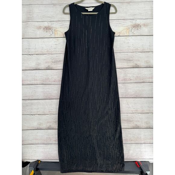 Melrose Studio Metallic Striped Maxi Dress Womens Small Black Split Seam - Picture 1 of 11